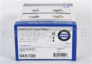 Fargo 045100 YMCKO Cartridge w/Cleaning Roller: Full-color ribbon with resin black and clear overlay-250img